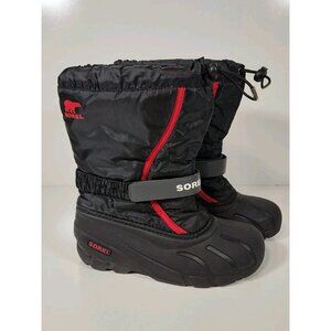Sorel Flurry Waterproof Winter Boots Black Red NY1965-015 Boys Youth Size 6